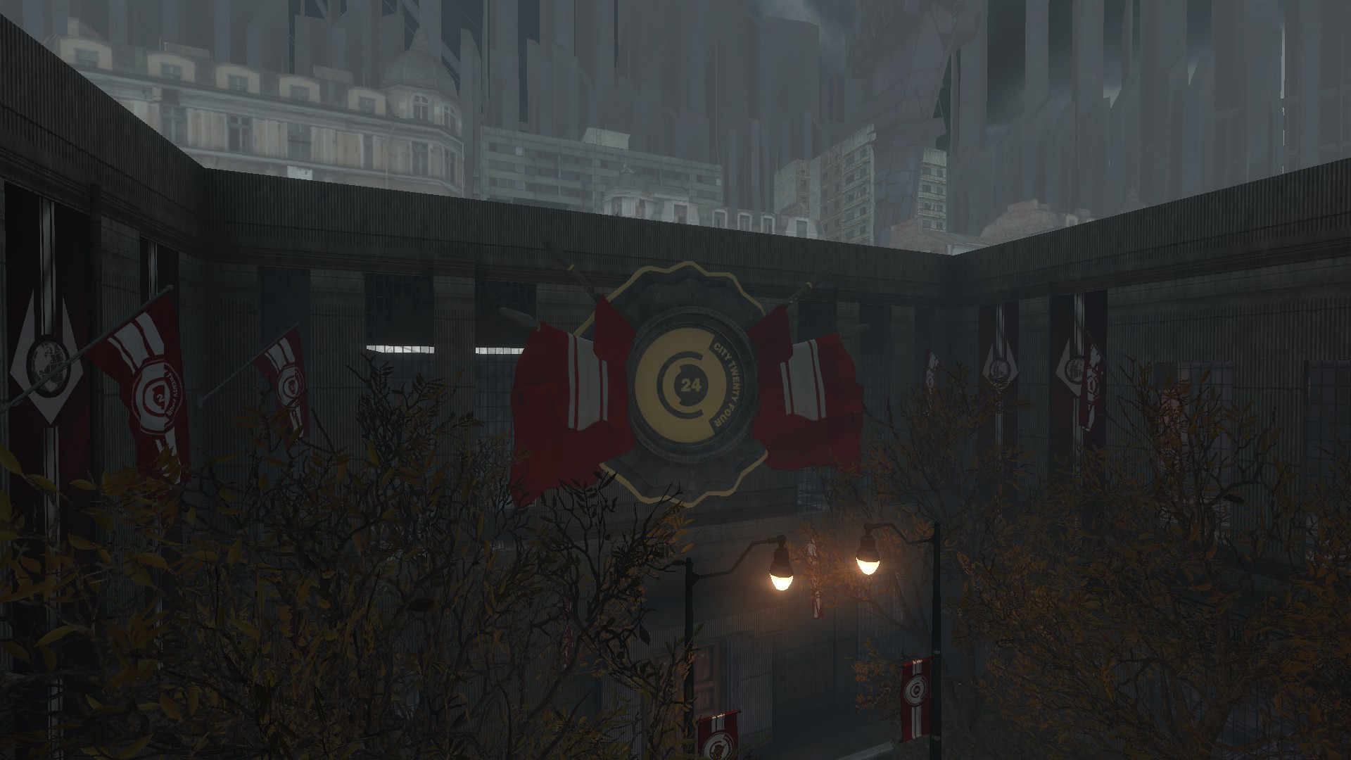 The City 24 emblem and red banners above District 2, with the Citadel in the skyline.
